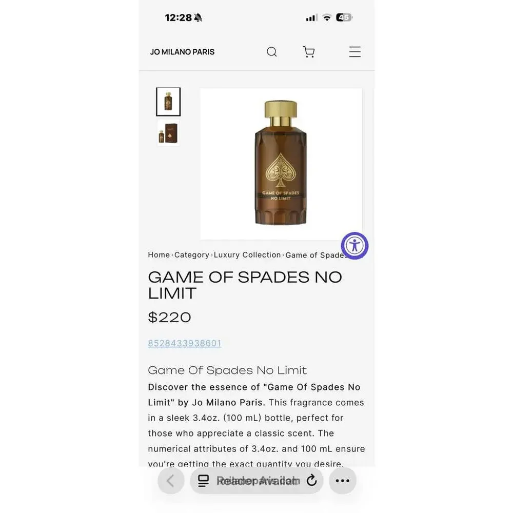 Game of Spades No Limit Parfum by Jo Milano Paris 100ml 3.4 Oz - Picture 3 of 3